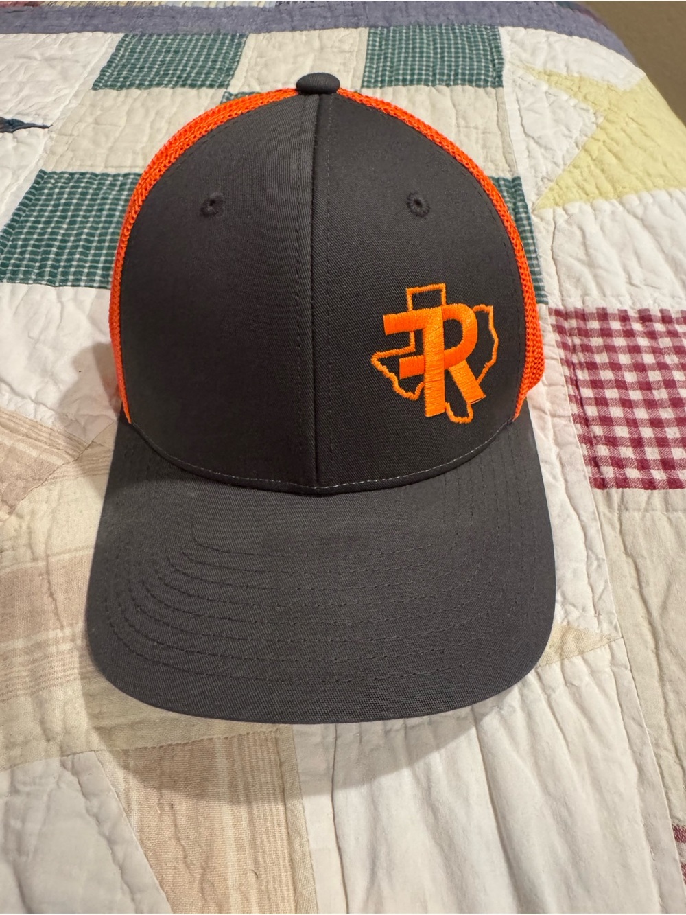 Gray and Orange Mesh Baseball Cap with Frio River Logo